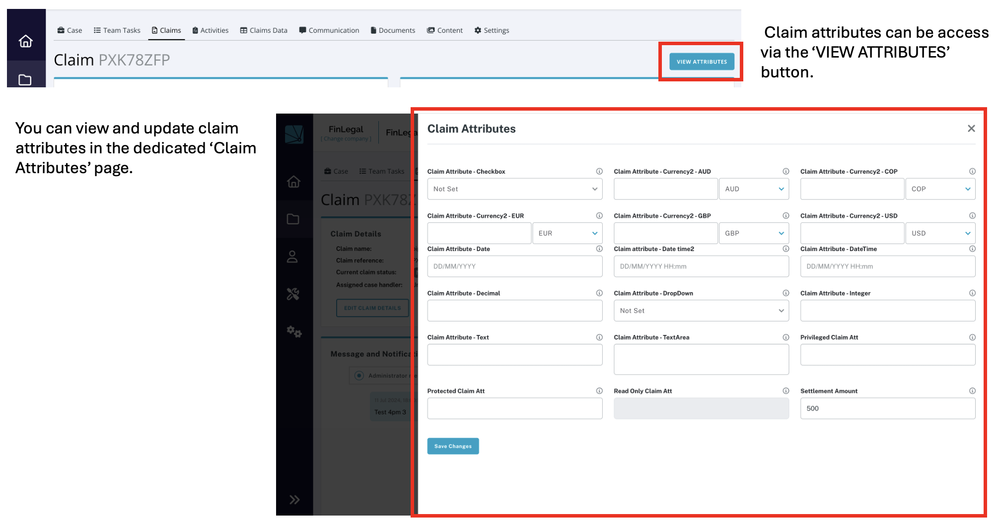 Claim Attributes Page