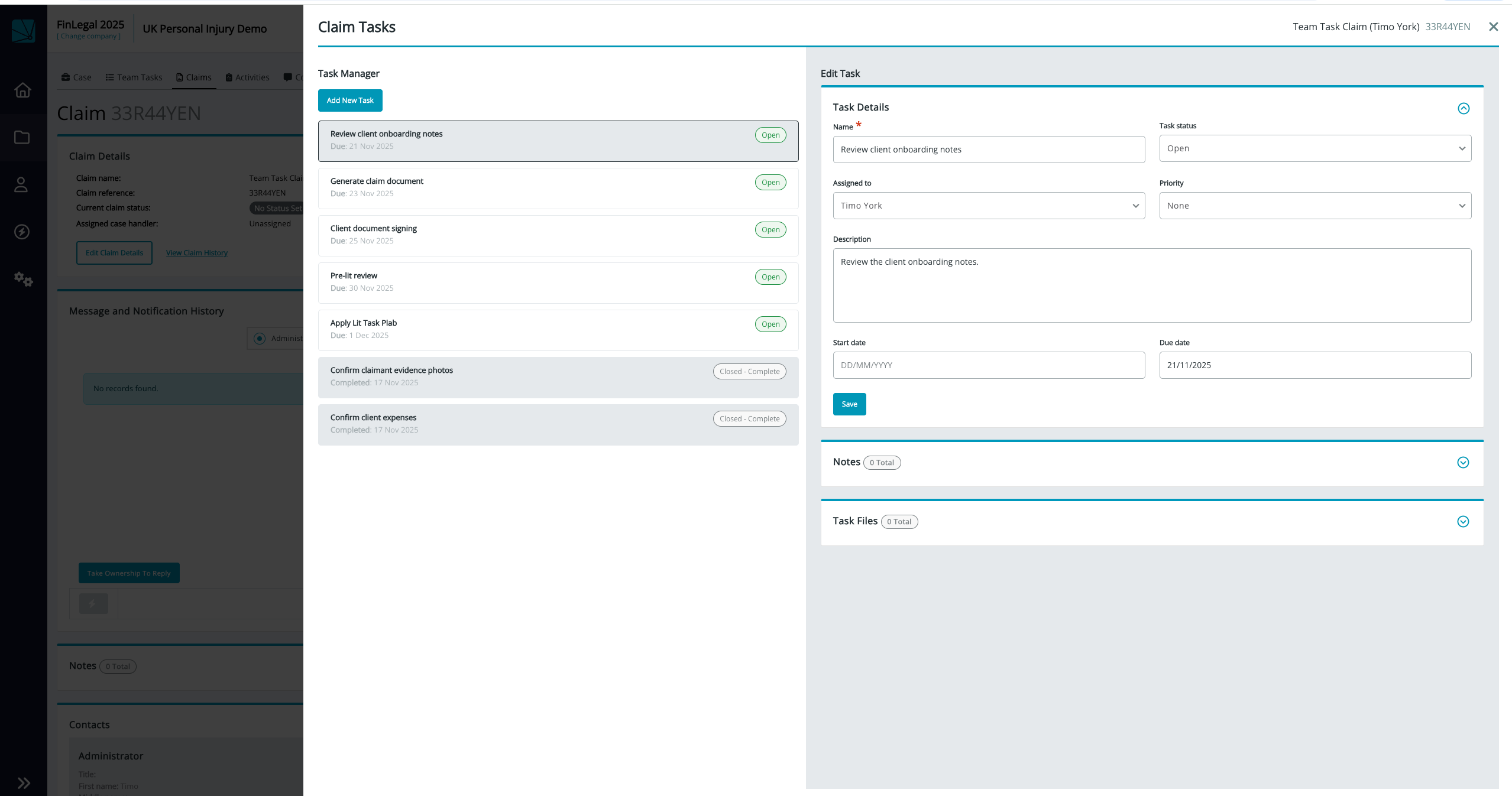 Claim Tasks Page