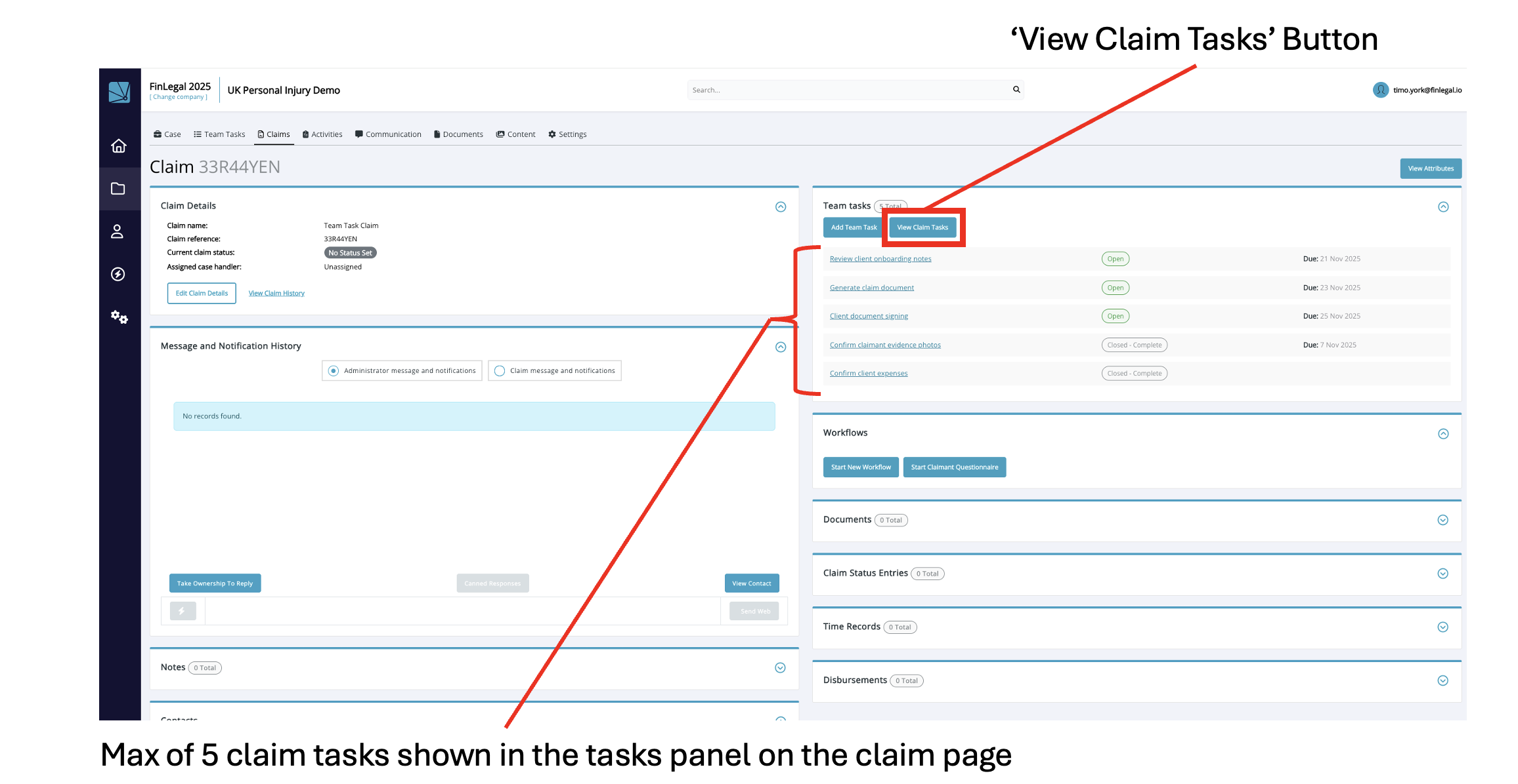 View Claim Tasks